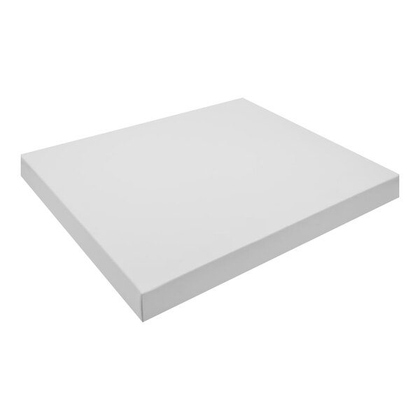 A 12 5/16" x 9 3/4" white candy box.