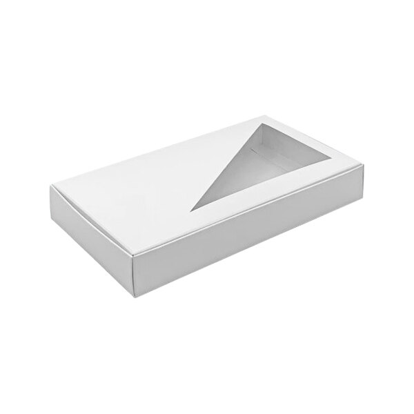 A white candy box with a triangular window.