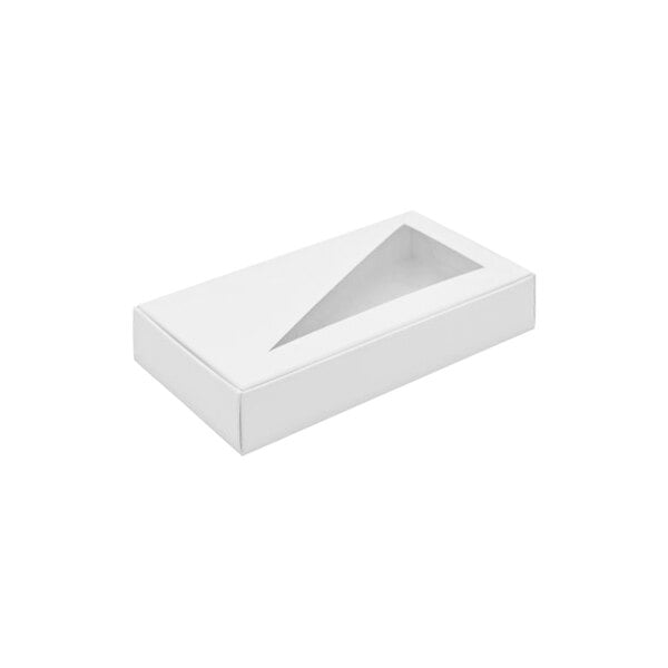 A white box with a triangular window.