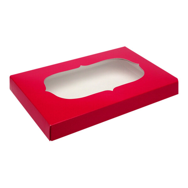 A red 2-piece candy box with a design window.