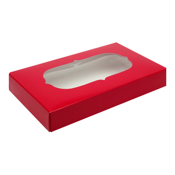 A red 2-piece candy box with a white design window.