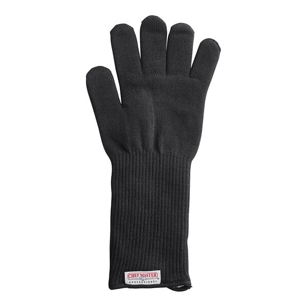 A black Mr. Bar-B-Q quilted cotton oven glove with a white label.