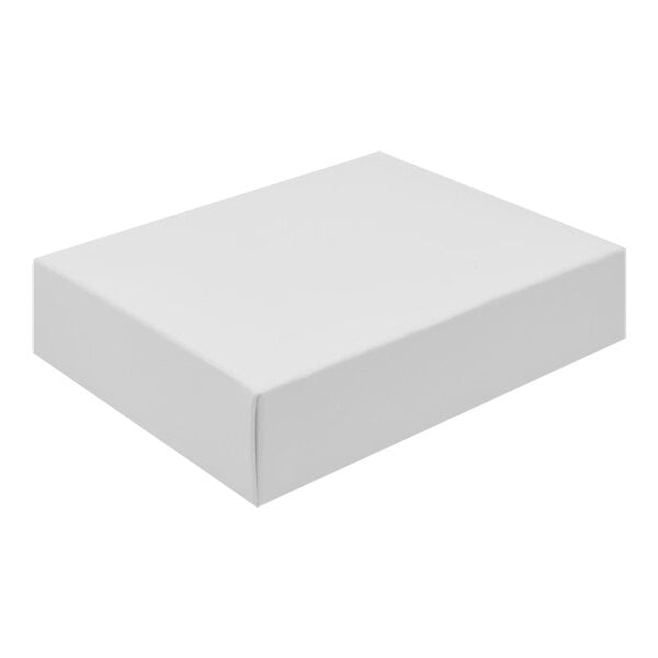 A 4 1/2" x 3 1/2" white candy box with a lid on a white background.