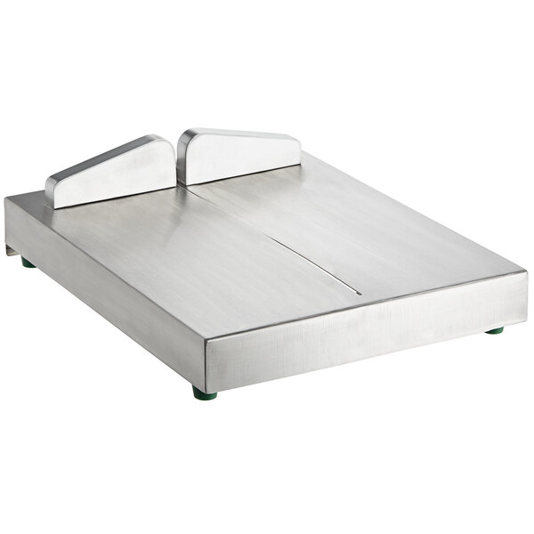 A stainless steel Garde cheese blocker on a white counter.