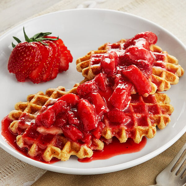 Waffles topped with strawberry compote