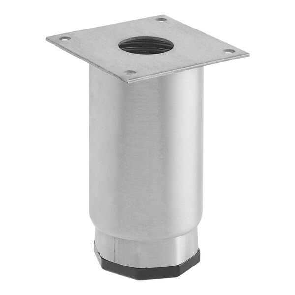 A silver metal cylinder leg with a hole on top.