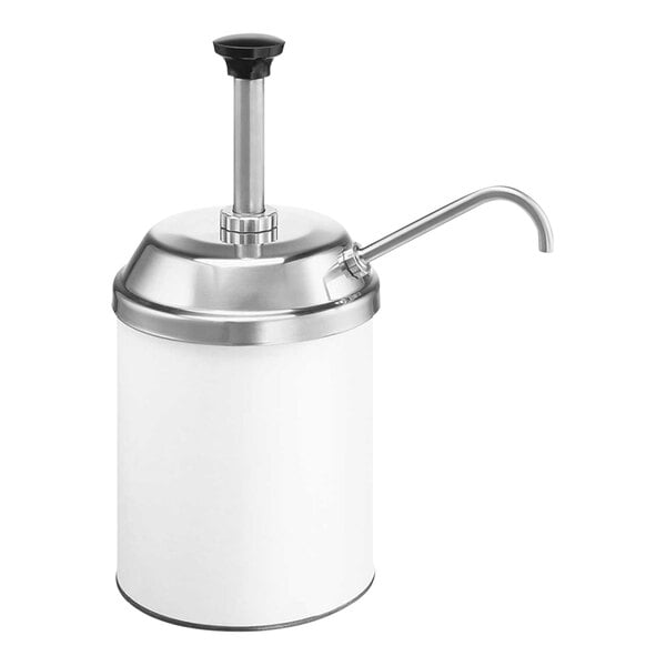 A stainless steel Server condiment pump with a black handle.