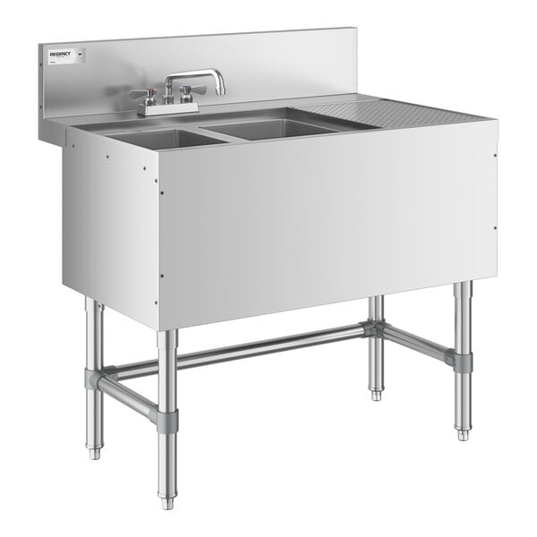 Regency Spec Line 24" x 36" Two Bowl Underbar Sink with 12" Right Drainboard and Faucet