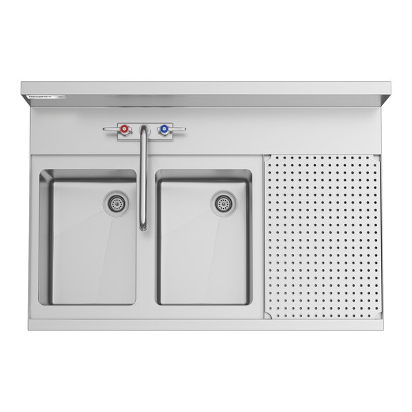 Regency Spec Line 24" x 36" Two Bowl Underbar Sink with 12" Right Drainboard and Faucet