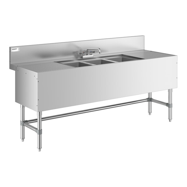 Regency Spec Line 24" x 72" Three Bowl Underbar Sink with Two 18" Drainboards and Faucet