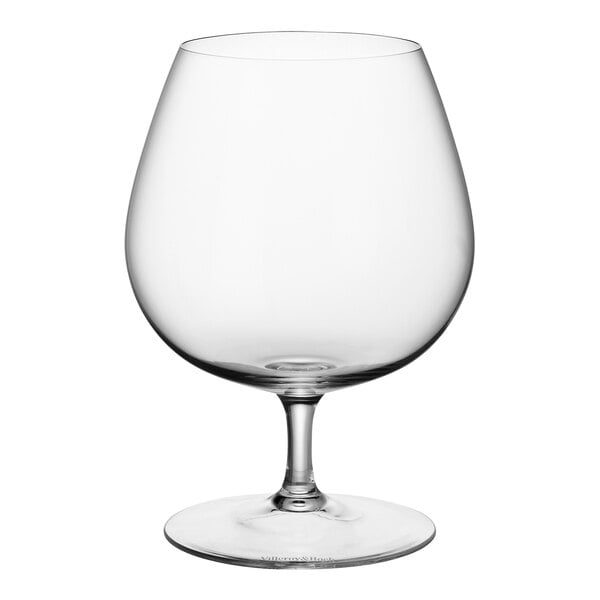 A Villeroy & Boch Purismo brandy snifter with a stem on a white background.