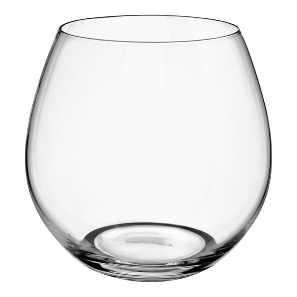 A clear Villeroy & Boch stemless wine glass.