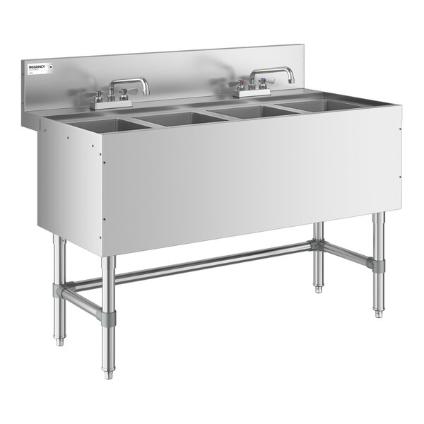 Regency Spec Line 24" x 48" Four Bowl Underbar Sink with Two Faucets