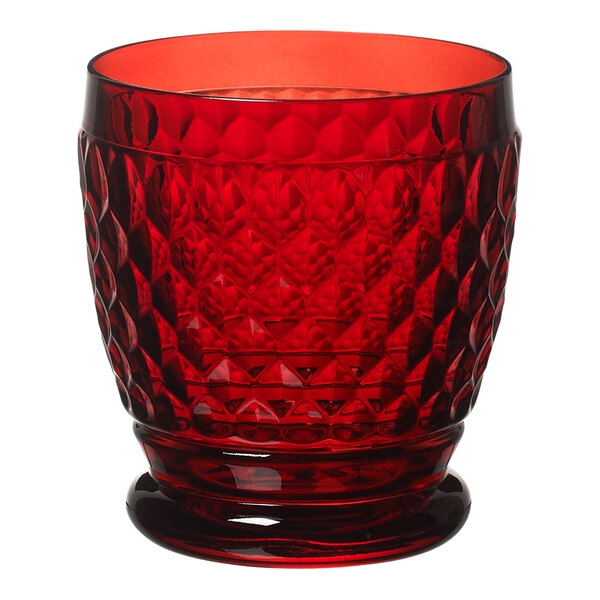 A Villeroy & Boch Boston red rocks glass with a diamond pattern.