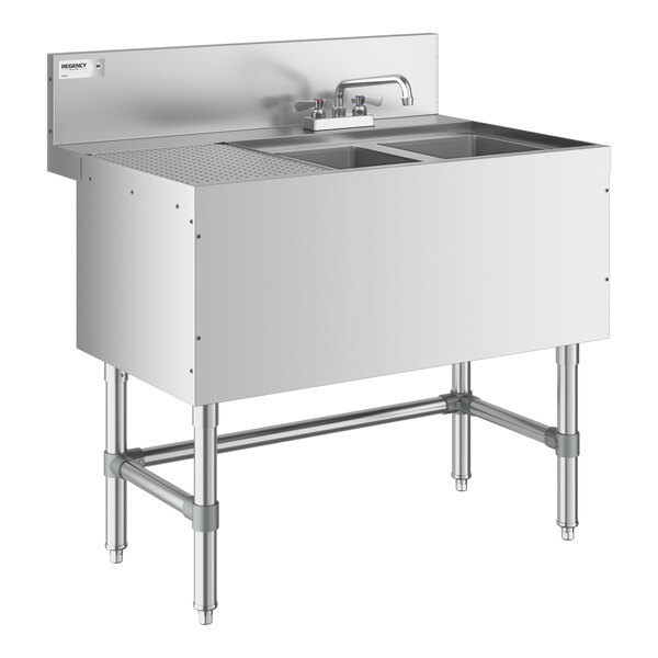 Regency Spec Line 24" x 36" Two Bowl Underbar Sink with 12" Left Drainboard and Faucet