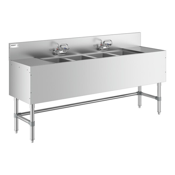 Regency Spec Line 19" x 72" Four Bowl Underbar Sink with Two 12" Drainboards and Two Faucets