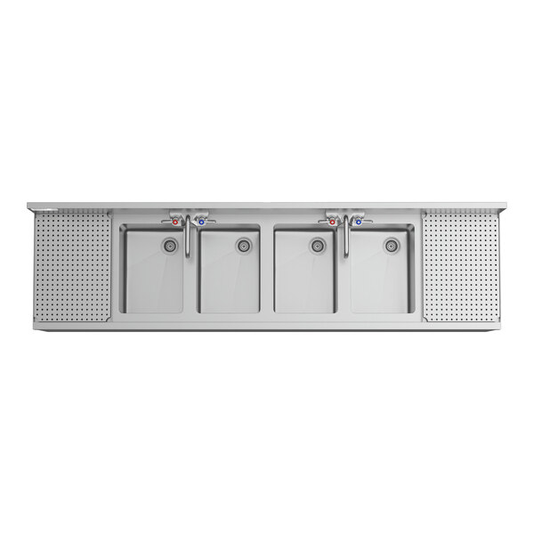 Regency Spec Line 19" x 72" Four Bowl Underbar Sink with Two 12" Drainboards and Two Faucets