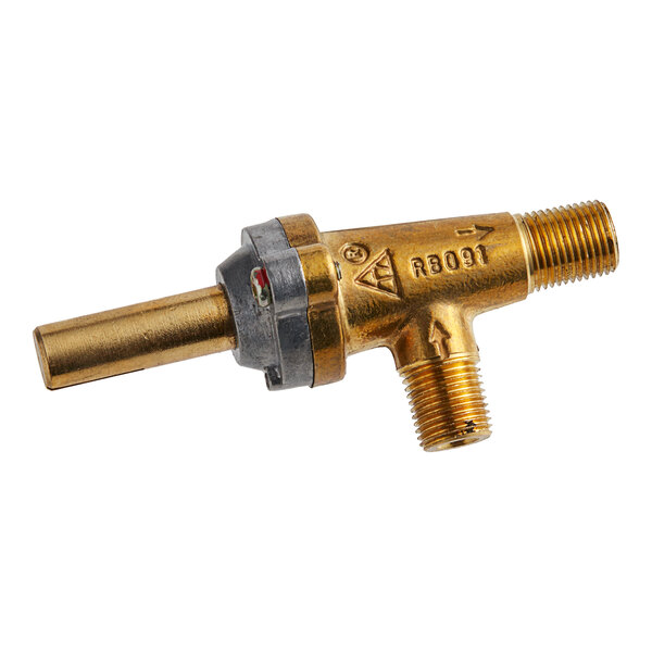 A close-up of a Vulcan brass and metal manual gas valve.
