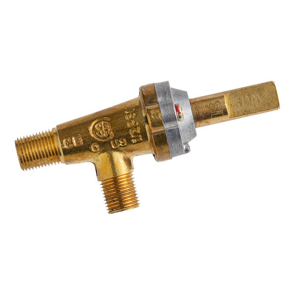 A brass Vulcan manual gas valve with a gold handle.