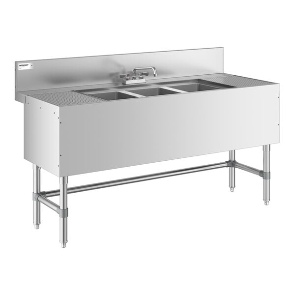 Regency Spec Line 24" x 60" Three Bowl Underbar Sink with Two 12" Drainboards and Faucet