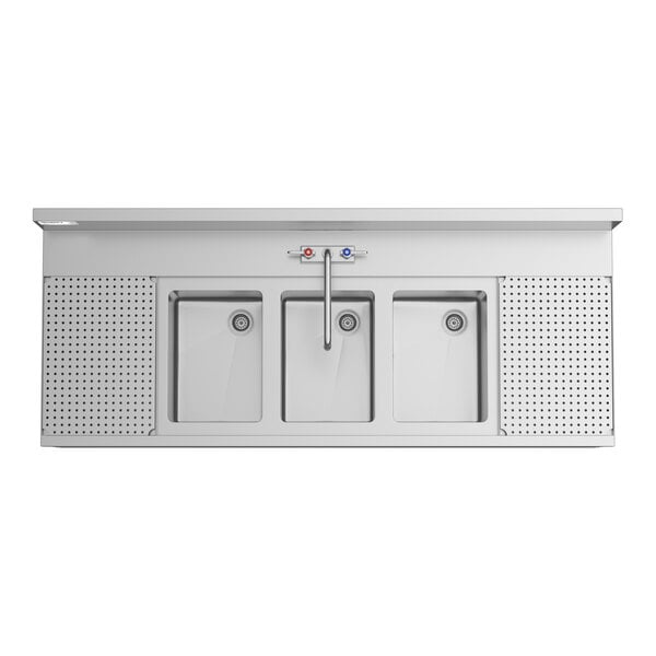 Regency Spec Line 24" x 60" Three Bowl Underbar Sink with Two 12" Drainboards and Faucet