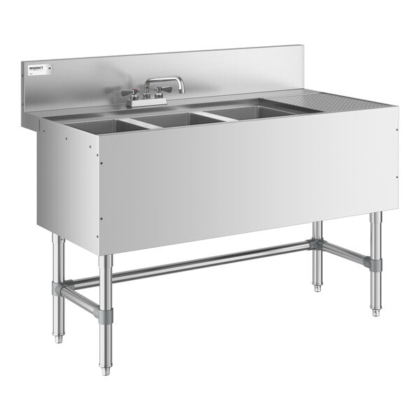 Regency Spec Line 24" x 48" Three Bowl Underbar Sink with 12" Right Drainboard and Faucet