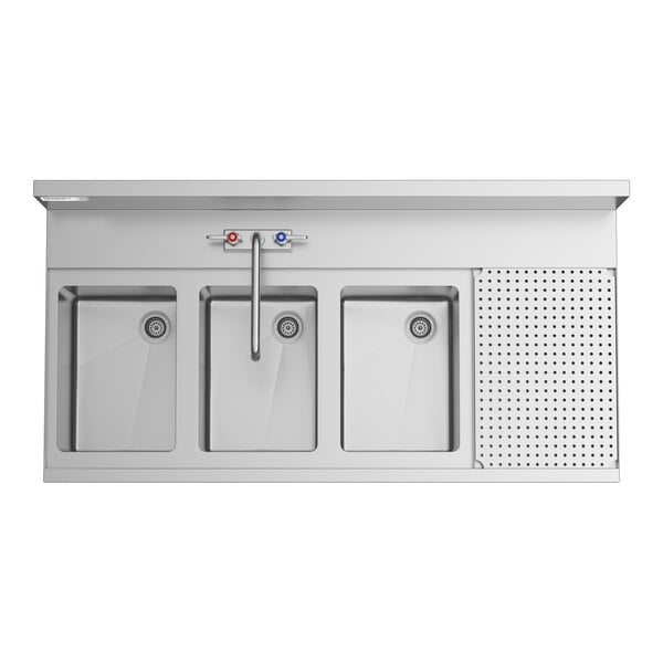 Regency Spec Line 24" x 48" Three Bowl Underbar Sink with 12" Right Drainboard and Faucet