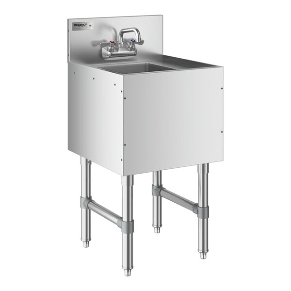 A Regency stainless steel underbar hand sink with a faucet.
