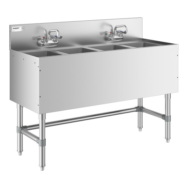 Regency Spec Line 19" x 48" Four Bowl Underbar Sink with Two Faucets