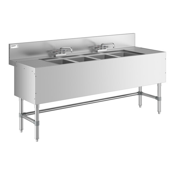 Regency Spec Line 24" x 72" Four Bowl Underbar Sink with Two 12" Drainboards and Two Faucets