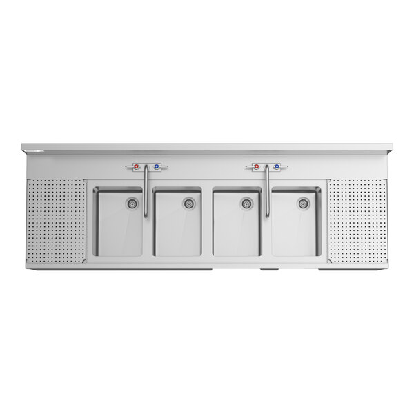 Regency Spec Line 24" x 72" Four Bowl Underbar Sink with Two 12" Drainboards and Two Faucets