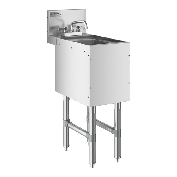 A Regency stainless steel underbar hand sink with faucet and drain.