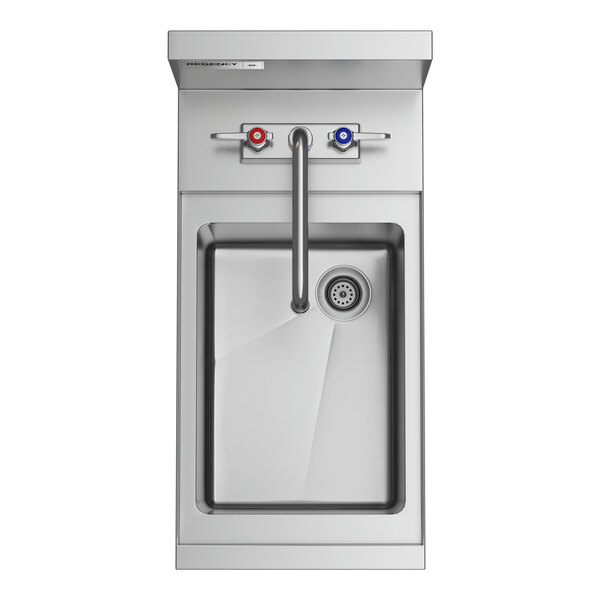 A Regency stainless steel underbar hand sink with a faucet.