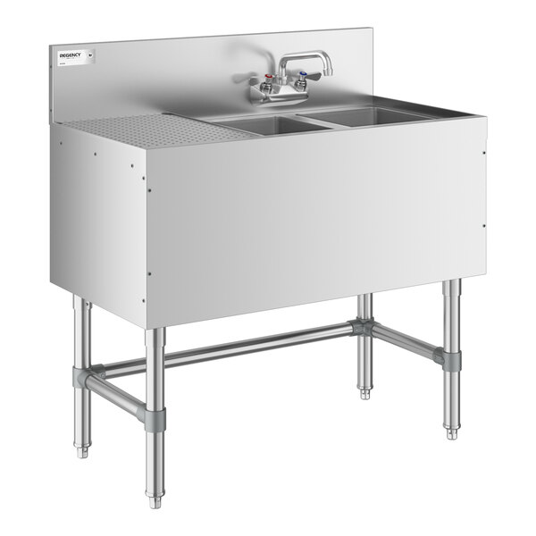 Regency Spec Line 19" x 36" Two Bowl Underbar Sink with 12" Left Drainboard and Faucet