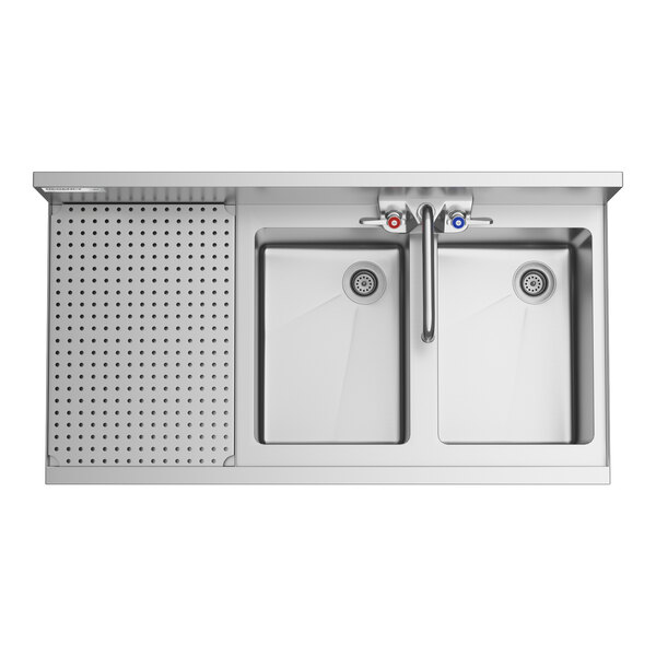 Regency Spec Line 19" x 36" Two Bowl Underbar Sink with 12" Left Drainboard and Faucet