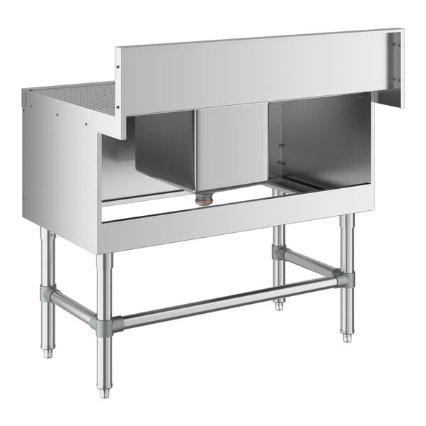 A Regency stainless steel underbar sink with (2) drainboards and a faucet.