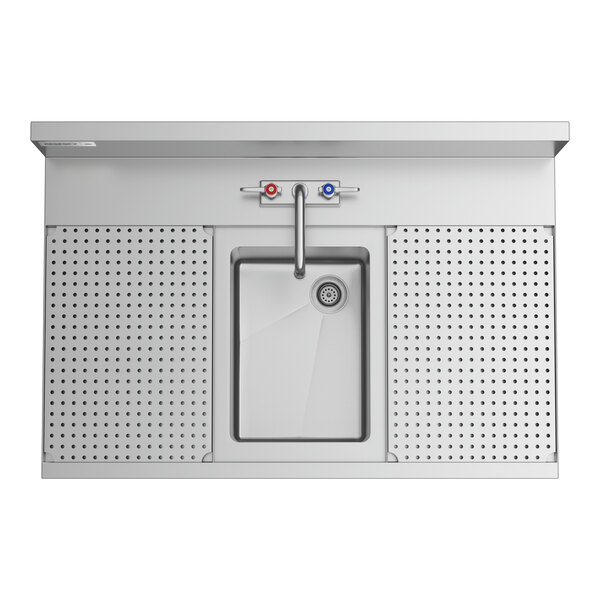 A stainless steel Regency underbar sink with (2) drainboards and a faucet.