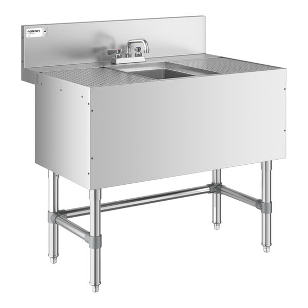 Regency Spec Line 24" x 36" One Bowl Underbar Sink with Two 12" Drainboards and Faucet