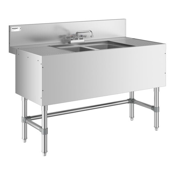 Regency Spec Line 24" x 48" Two Bowl Underbar Sink with Two 12" Drainboards and Faucet