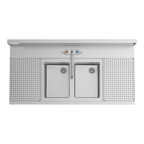 Regency Spec Line 24" x 48" Two Bowl Underbar Sink with Two 12" Drainboards and Faucet