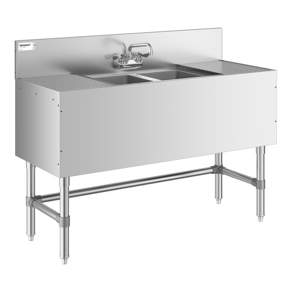 Regency Spec Line 19" x 48" Two Bowl Underbar Sink with Two 12" Drainboards and Faucet