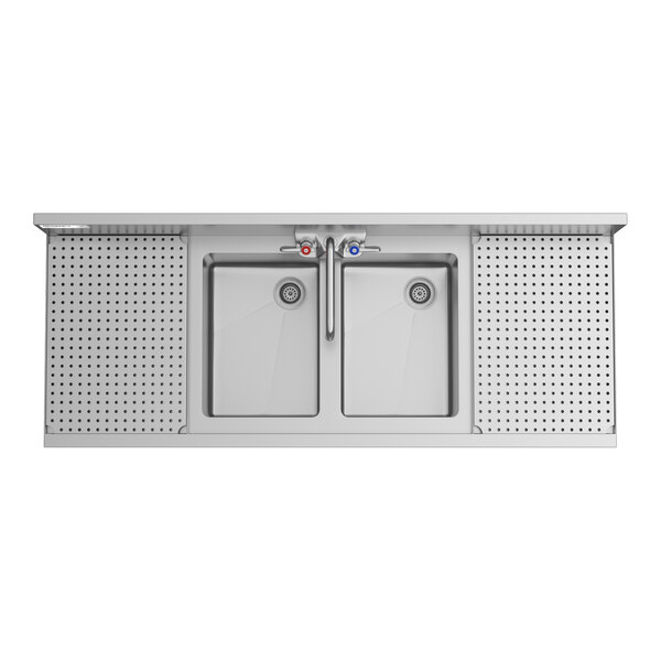 Regency Spec Line 19" x 48" Two Bowl Underbar Sink with Two 12" Drainboards and Faucet