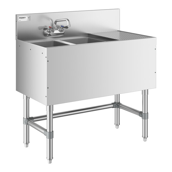 Regency Spec Line 19" x 36" Two Bowl Underbar Sink with 12" Right Drainboard and Faucet