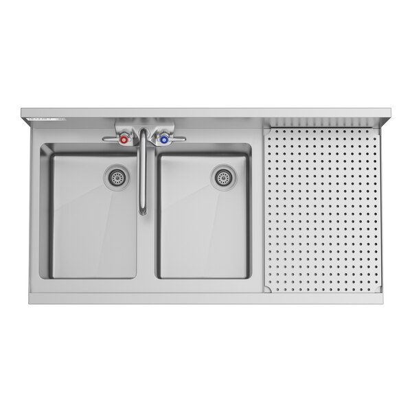 Regency Spec Line 19" x 36" Two Bowl Underbar Sink with 12" Right Drainboard and Faucet