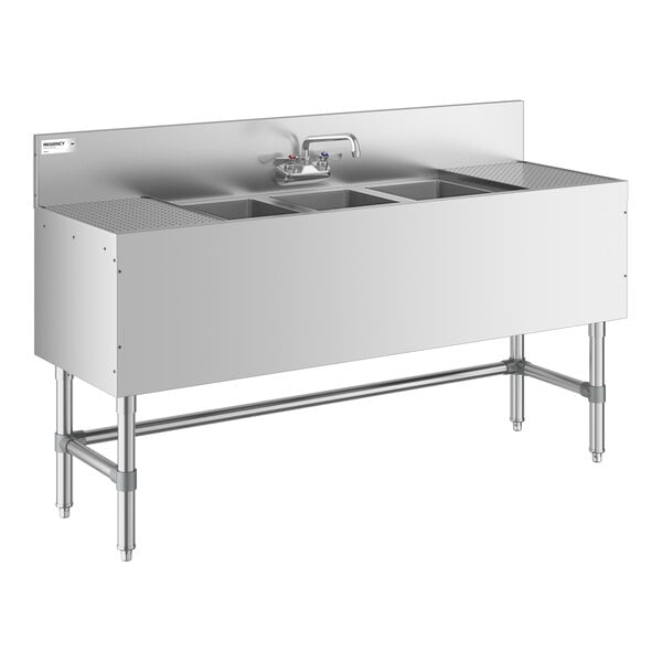 Regency Spec Line 19" x 60" Three Bowl Underbar Sink with Two 12" Drainboards and Faucet