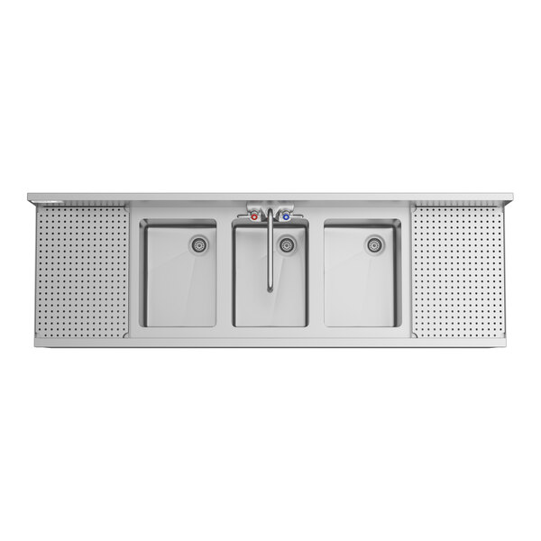 Regency Spec Line 19" x 60" Three Bowl Underbar Sink with Two 12" Drainboards and Faucet