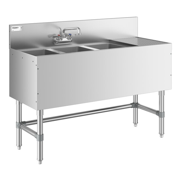 Regency Spec Line 19" x 48" Three Bowl Underbar Sink with 12" Right Drainboard and Faucet