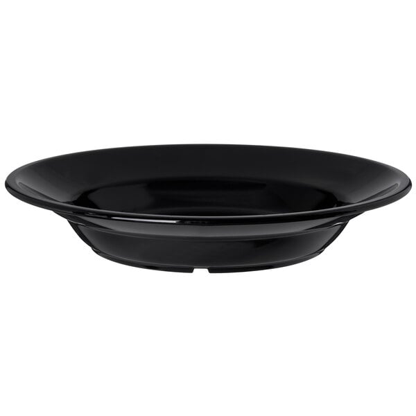 A black Carlisle polycarbonate soup bowl on a white background.