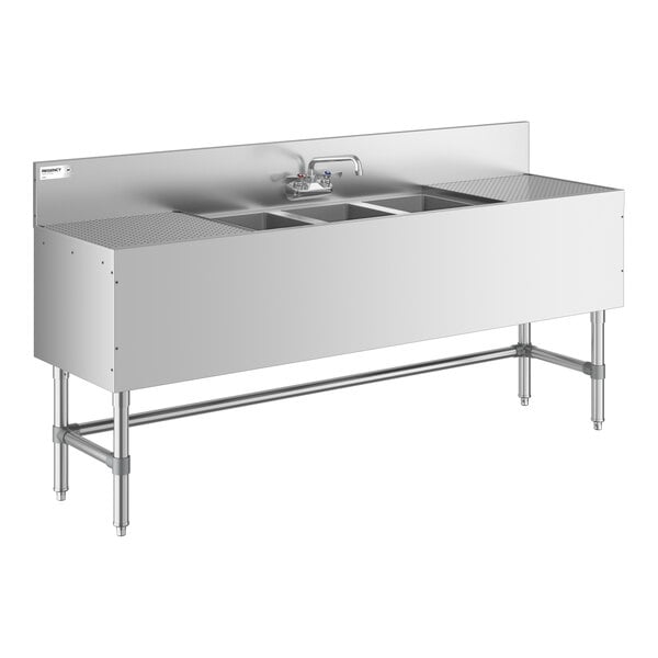 Regency Spec Line 19" x 72" Three Bowl Underbar Sink with Two 18" Drainboards and Faucet