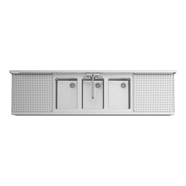 Regency Spec Line 19" x 72" Three Bowl Underbar Sink with Two 18" Drainboards and Faucet